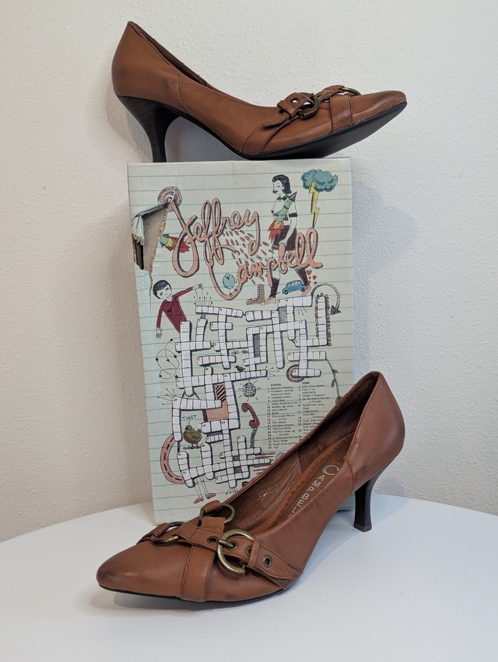 Jeffrey Campbell Depoe Bay Brown Leather Double Ring Pumps Sz 8 w/Box